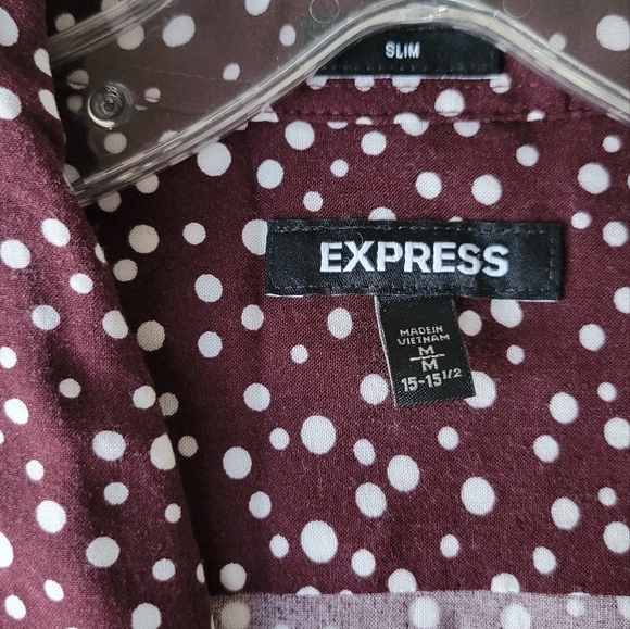 Express Medium button down eggplant, maroon, long sleeves, polka dots - Picture 2 of 3